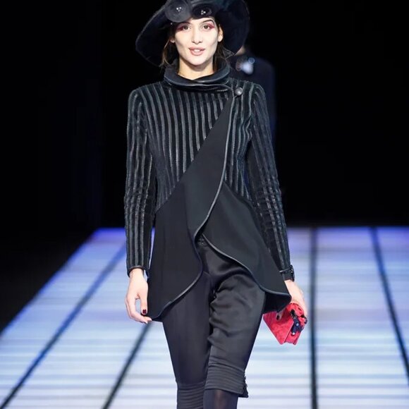 AW 2012 Emporio Armani leather and velvet rtw runway blazer Funnel Neck Textured - Picture 1 of 11
